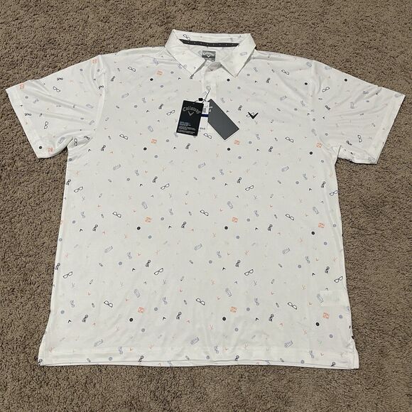 Callaway Polo Shirt Mens XL Bright White Geometric Shapes Opti-Dri Golf - Picture 1 of 8